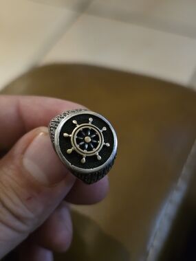 Stampd Black and Silver Nautical Wheel Signet Ring